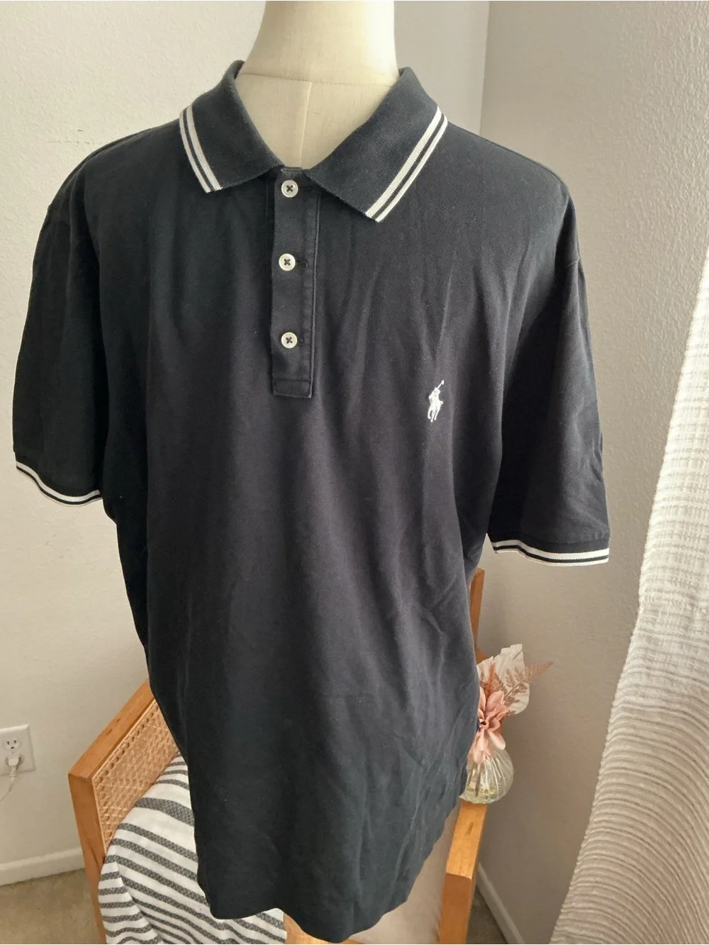 Ralph Lauren Black Polo Shirt with White Trim